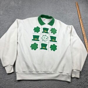 Vintage Jerzees St Patricks Day Sweatshirt Womens Large White Green Shamrock 90s
